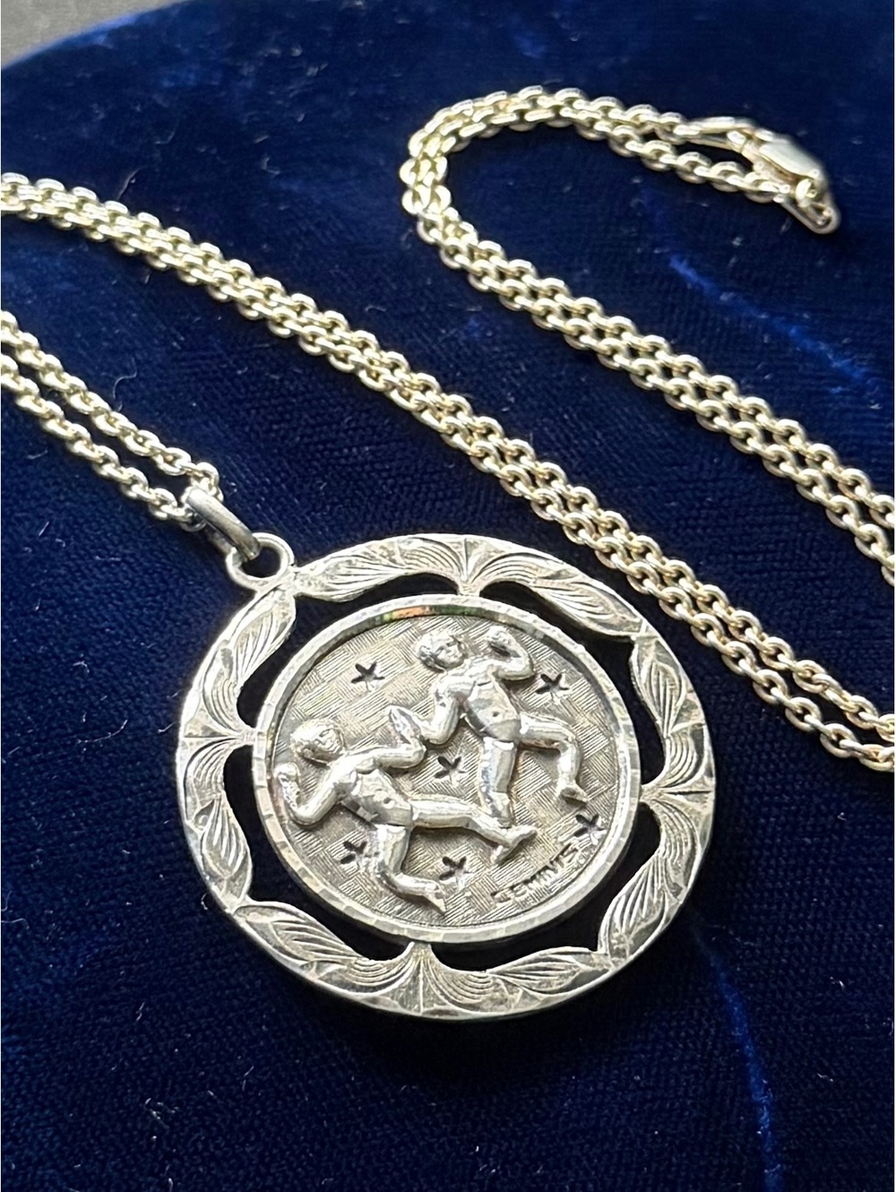 Vintage Taxco Mexico Sterling Silver Gemini Twins Zodiac Pendant Necklace